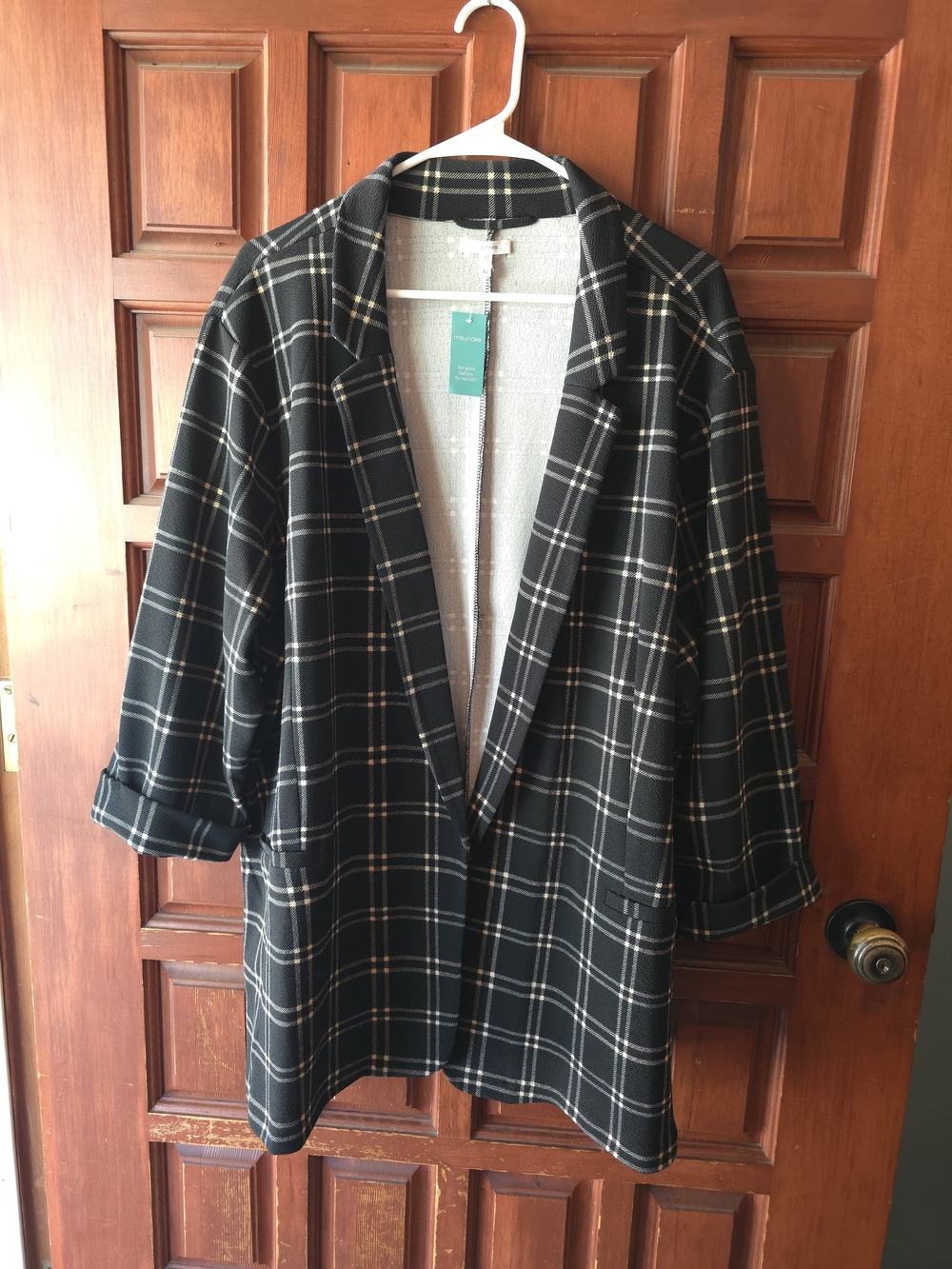 Maurices Black Plaid Open-Front Blazer Jacket